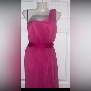 Fuchsia Vera Wang David’s Bridal one shoulder gown